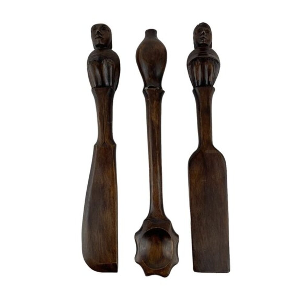 Vintage MCM Carved Wood Spoon‎ Utensil Wall Decor Brown African Art 14 Inch